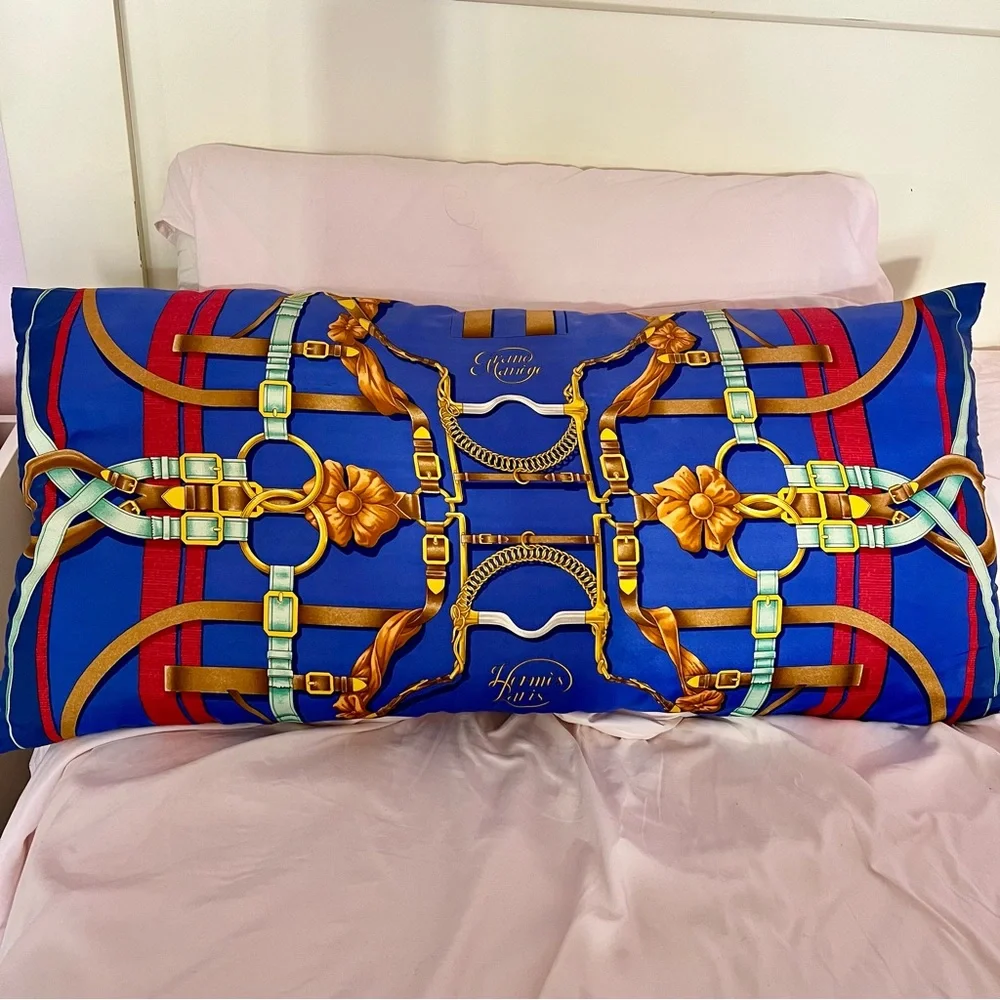 VINTAGE HERMES FRANCE LARGE OVERSIZED SILK CUSTOM MADE PILLOW ONE OF A KIND